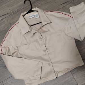 Vintage Cropped Beige Khaki Jacket with Red Accent XL Chest Welp Pockets